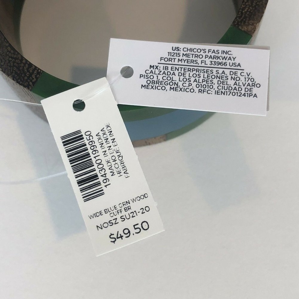 New Chico's Wide Blue and Green Wood Bangle Bracelet - Picture 9 of 10